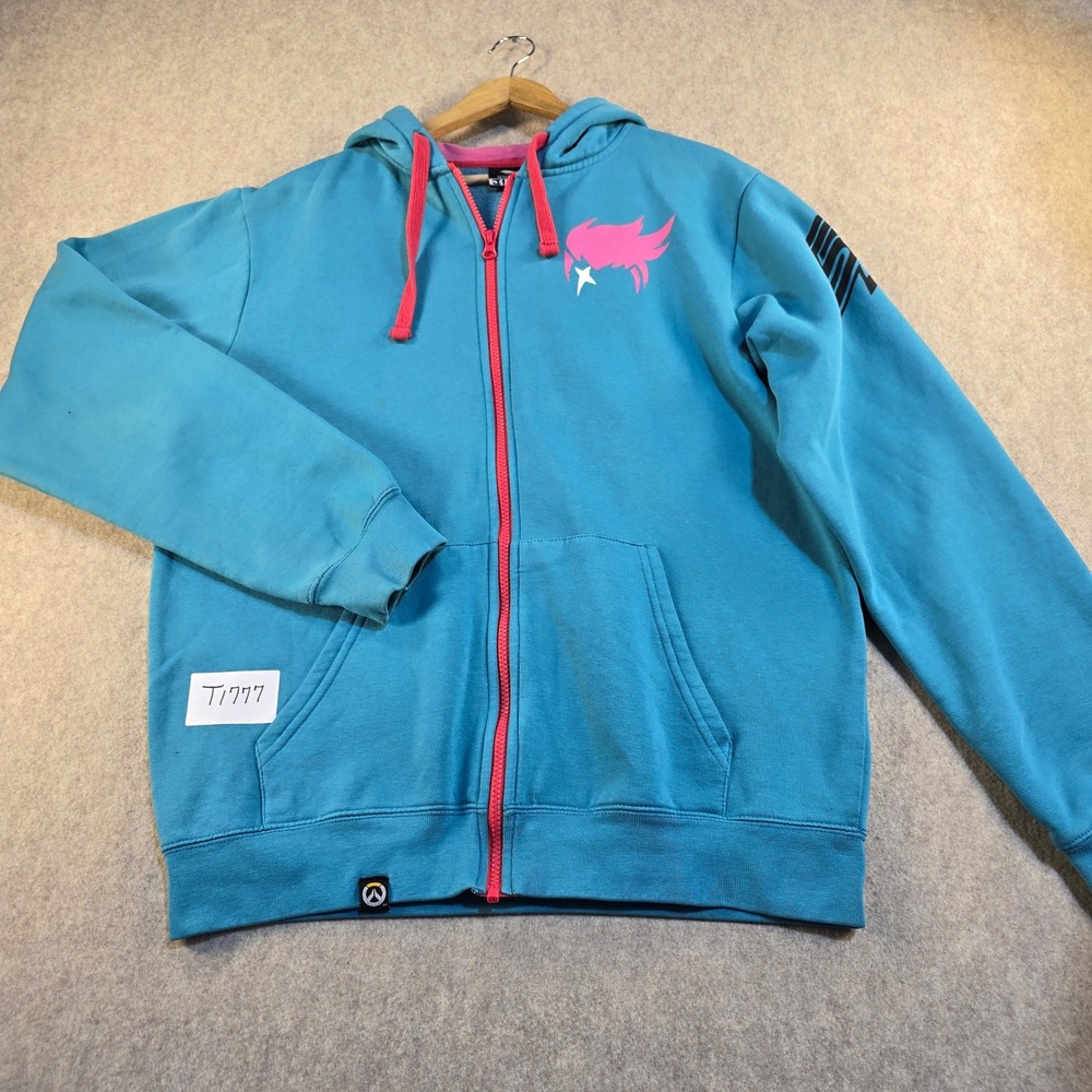 Jinx Overwatch Zarya Ultimate Zip Up Hoodie Teal Blue Pink Mens Large Gaming